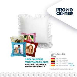 FUNDA COJIN SUBLIMACION SEDA COLORES CON LAZO RECUADRO BLANCO 40X40CM SIN CAJA INDIVIDUAL