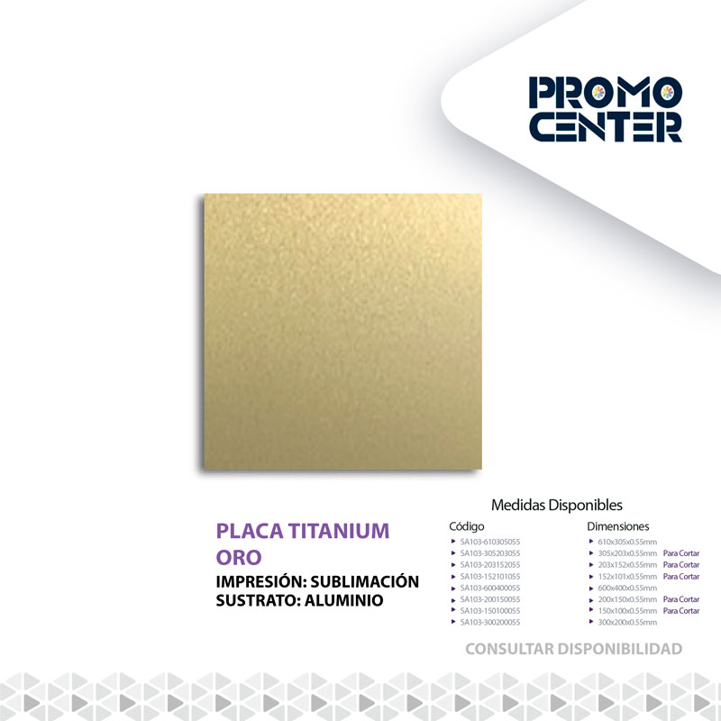 PLACA SUBLIMACION TITANIUM ORO ALUMINIO
