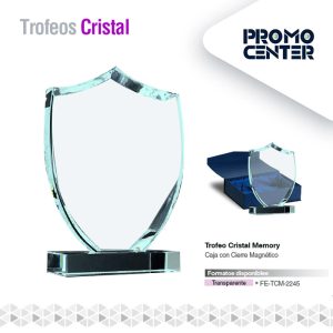TROFEO CRISTAL MEMORY ESPESOR 15MM ALTURA 17CM CAJA AZUL CIERRE MAGNETICO