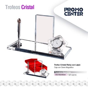 TROFEO CRISTAL RELOJ CON LAPIZ 90X150X45MM